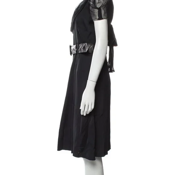 Vintage Prada Black Silk Knee-Length Dress 2008 S/S Size M US8 IT44 - Picture 2 of 3
